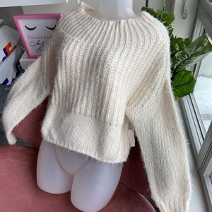 Akira Off The Shoulder Fuzzy Sweater